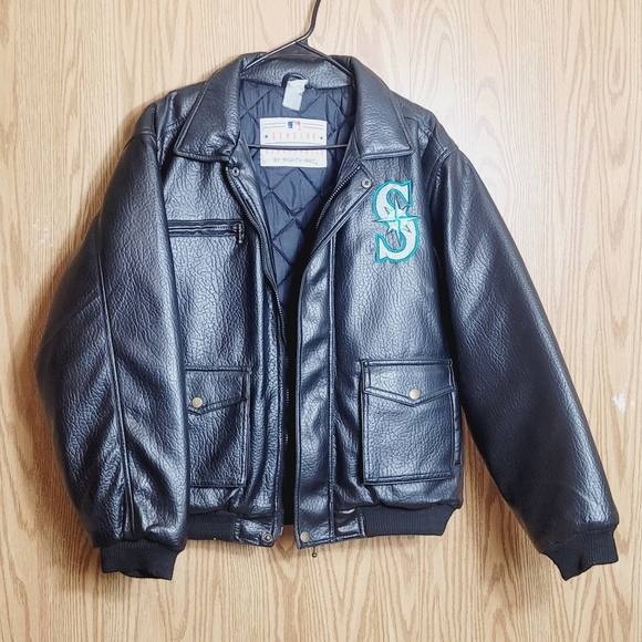 Vintage Faux Pebbled Leather Seattle Mariners Baseball Jacket Mighty Mac… - Picture 5 of 15